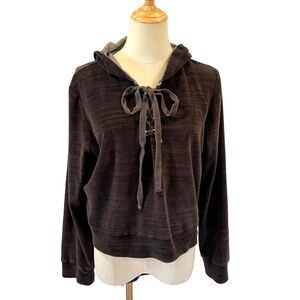 Hard Tail Forever Grey Velour Velvet Cropped Hoodie Lace Up Medium Surf